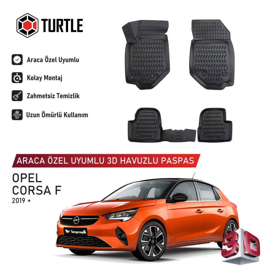 Turtle Opel Corsa F 2019-2025 Uyumlu 3D Havuzlu Oto Paspas - 1