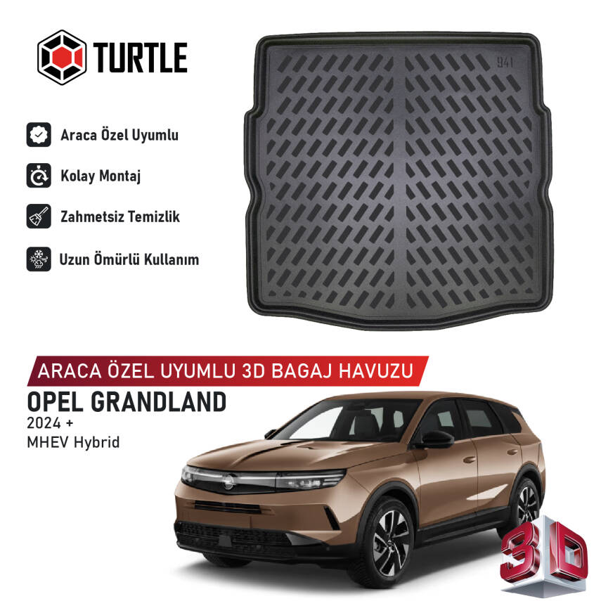 Turtle Opel Grandland (Mhev) Hybrid 2024-2026 Uyumlu 3D Havuzlu Bagaj Havuzu - 1