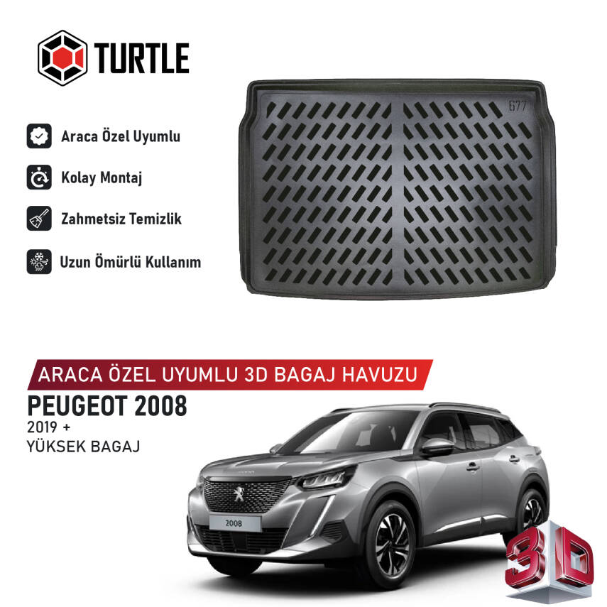 Turtle Peugeot 2008 2019-2026 Uyumlu 3D Havuzlu Bagaj Havuzu - 1