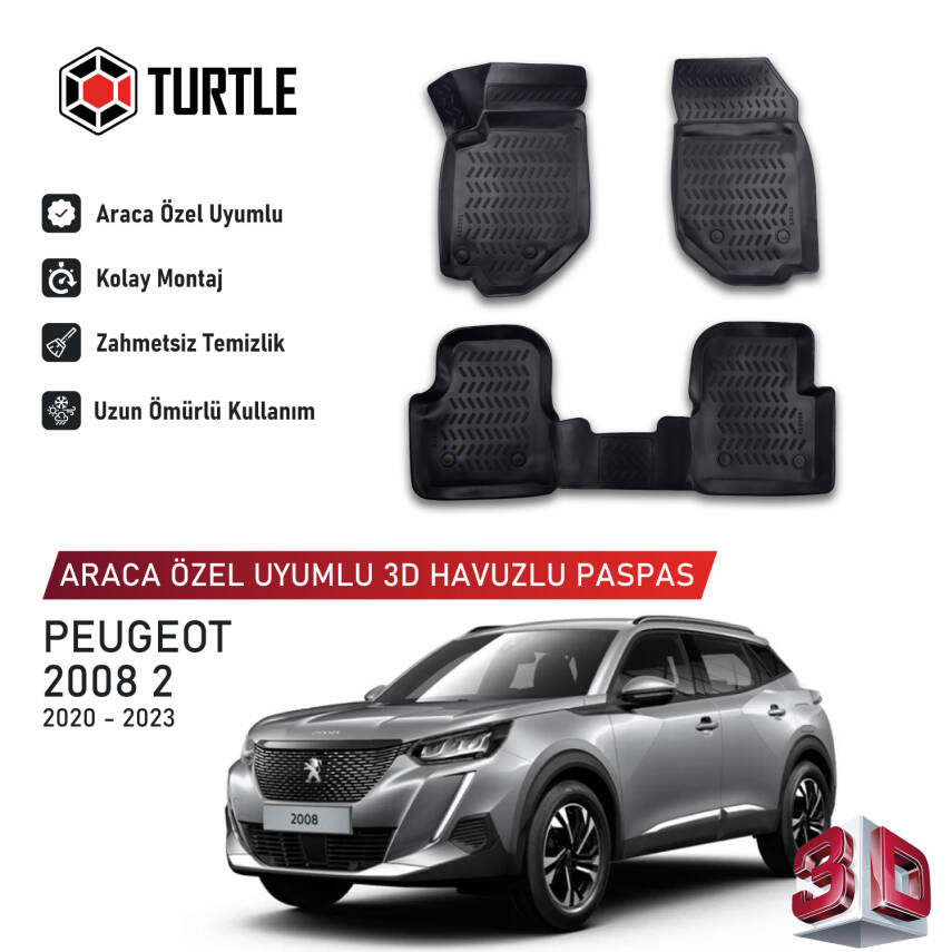 Turtle Peugeot 2008 2020-2023 Uyumlu 3D Havuzlu Oto Paspas - 1