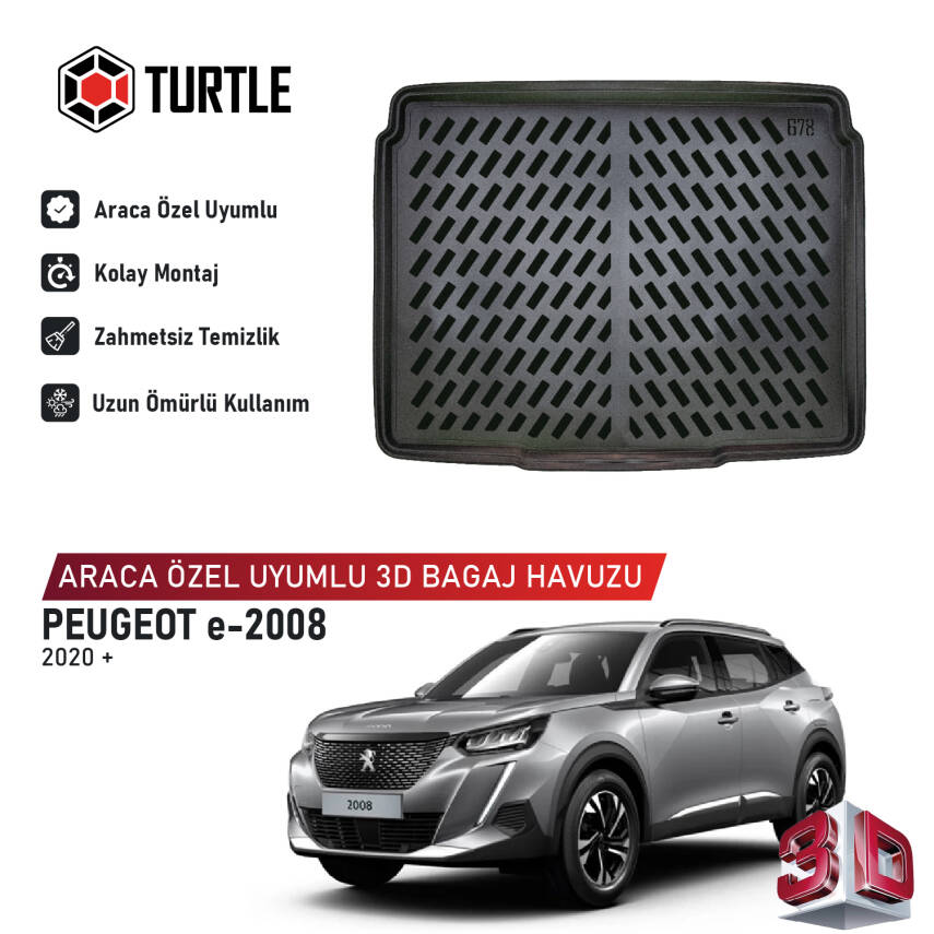 Turtle Peugeot 2008-E 2020-2026 Uyumlu 3D Havuzlu Bagaj Havuzu - 1