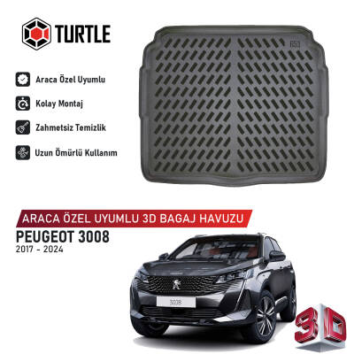 Turtle Peugeot 3008 (P84) 2017-2024 Uyumlu 3D Havuzlu Bagaj Havuzu