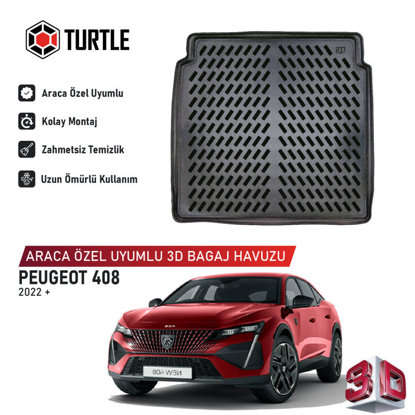 Turtle Peugeot 408 2022-2026 Uyumlu 3D Havuzlu Bagaj Havuzu - 1