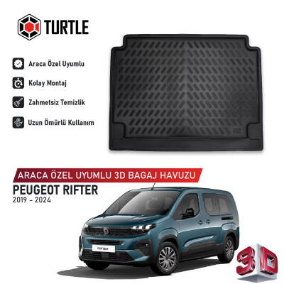 Turtle Peugeot Rifter 2019-2024 Uyumlu 3D Havuzlu Bagaj Havuzu