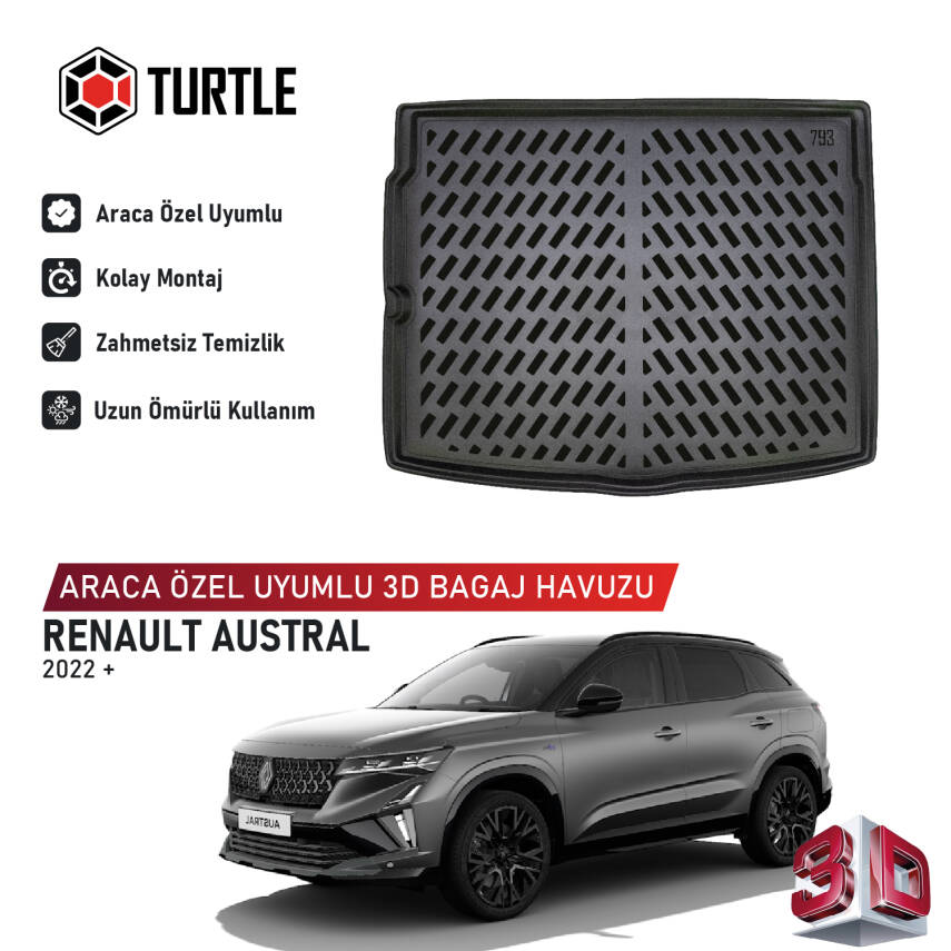 Turtle Renault Austral 2022-2026 Uyumlu 3D Havuzlu Bagaj Havuzu - 1