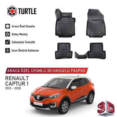 Turtle Renault Captur (J87) 2013-2019 Uyumlu 3D Havuzlu Oto Paspas