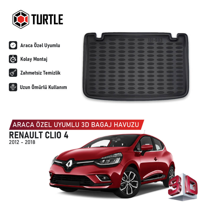 Turtle Renault Clio (iv) 2012-2018 Uyumlu 3D Havuzlu Bagaj Havuzu - 1