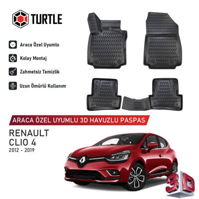 Turtle Renault Clio (iv) 2012-2018 Uyumlu 3D Havuzlu Oto Paspas - 1
