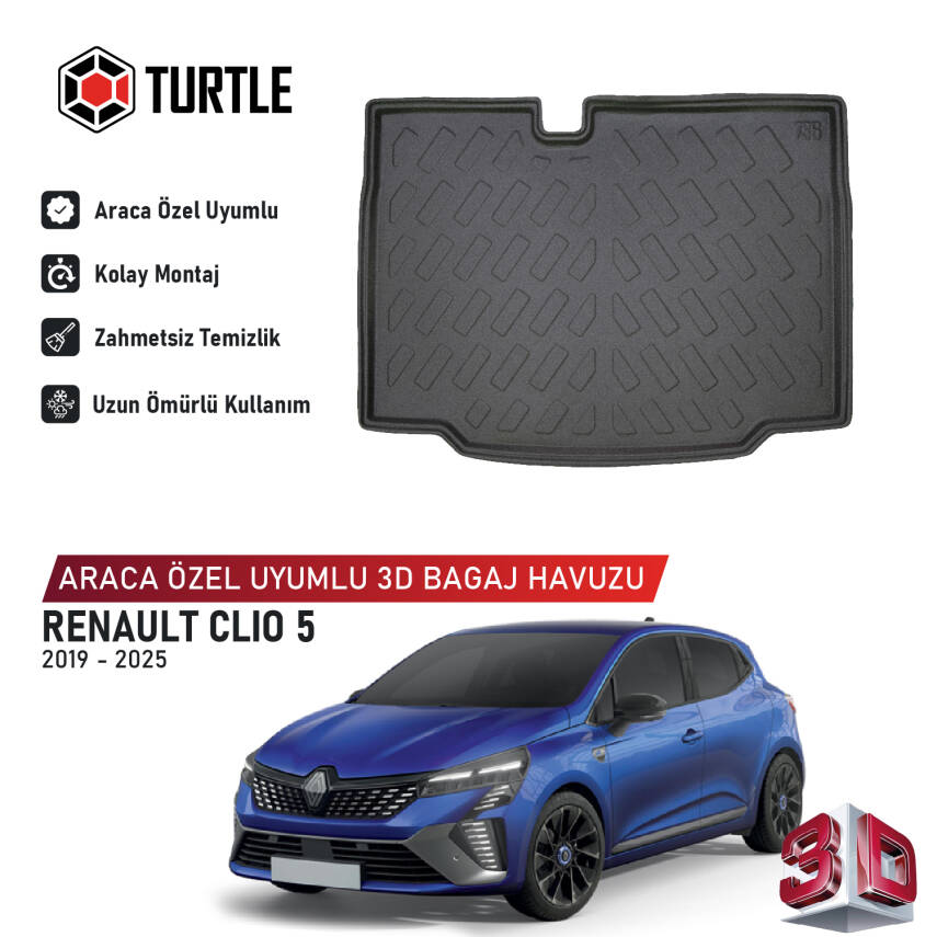 Turtle Renault Clio (V) 2019-2025 Uyumlu 3D Havuzlu Bagaj Havuzu - 1