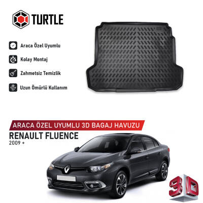 Turtle Renault Fluence 2009-2026 Uyumlu 3D Havuzlu Bagaj Havuzu