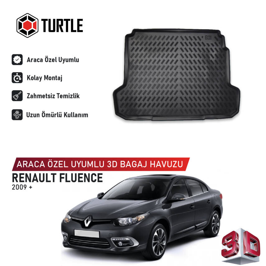 Turtle Renault Fluence 2009-2026 Uyumlu 3D Havuzlu Bagaj Havuzu - 1