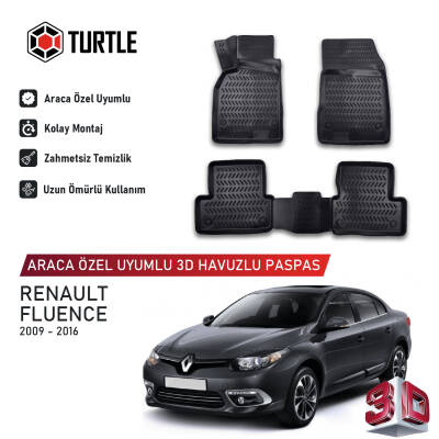 Turtle Renault Fluence 2009-2026 Uyumlu 3D Havuzlu Oto Paspas - 1