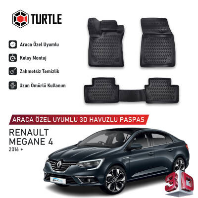 Turtle Renault Megane iv (Xfb) 2016-2026 Uyumlu 3D Havuzlu Oto Paspas