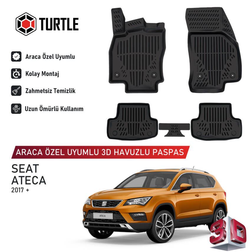 Turtle Seat Ateca 2016-2026 Uyumlu 3D Havuzlu Oto Paspas - 1