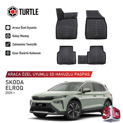 Turtle Skoda Elroq 2025-2026 Uyumlu 3D Havuzlu Oto Paspas