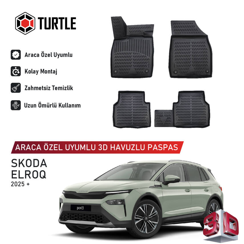 Turtle Skoda Elroq 2025-2026 Uyumlu 3D Havuzlu Oto Paspas - 1
