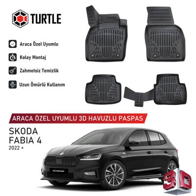 Turtle Skoda Fabia (Mk4) 2021-2026 Uyumlu 3D Havuzlu Oto Paspas