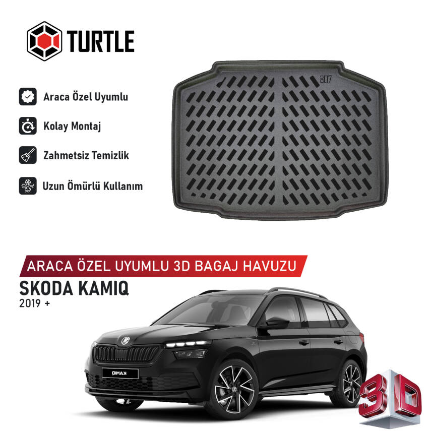 Turtle Skoda Kamiq 2019-2026 Uyumlu 3D Havuzlu Bagaj Havuzu - 1
