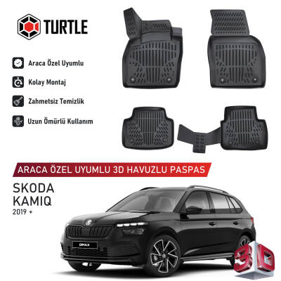 Turtle Skoda Kamiq 2019-2026 Uyumlu 3D Havuzlu Oto Paspas