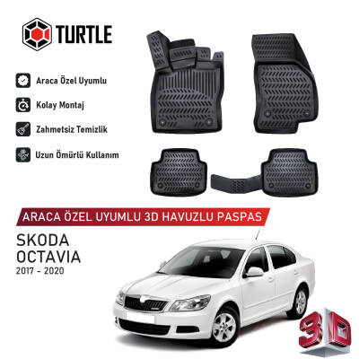 Turtle Skoda Octavia (Mk3) 2012-2019 Uyumlu 3D Havuzlu Oto Paspas