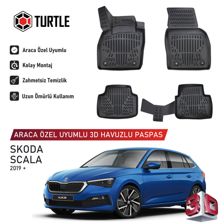Turtle Skoda Scala 2019-2026 Uyumlu 3D Havuzlu Oto Paspas - 1