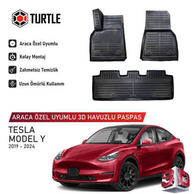 Turtle Tesla Model Y 2020-2026 Uyumlu 3D Havuzlu Oto Paspas