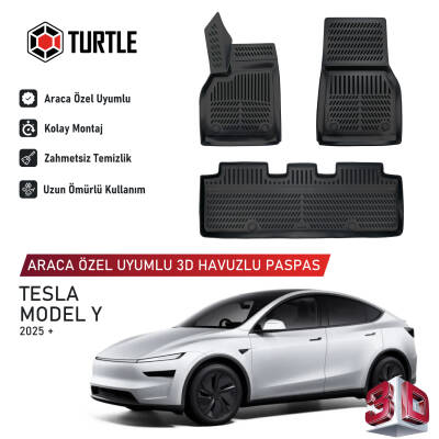 Turtle Tesla Model Y Juniper 2025-2026 Uyumlu 3D Havuzlu Oto Paspas