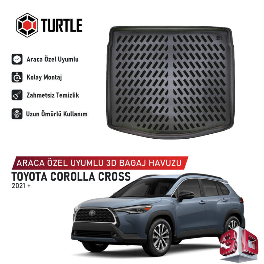 Turtle Toyota Corolla Cross 2021-2026 Uyumlu 3D Havuzlu Bagaj Havuzu - 1