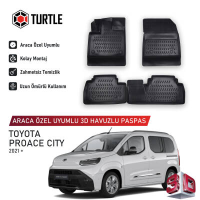 Turtle Toyota Proace City 2019-2026 Uyumlu 3D Havuzlu Oto Paspas