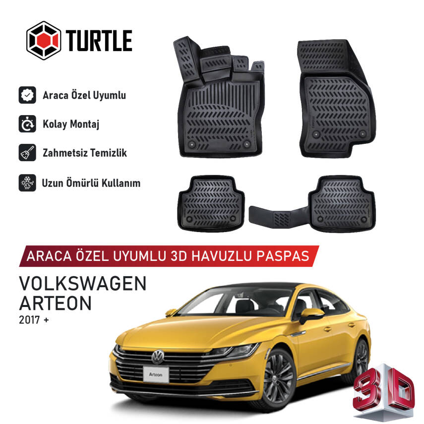 Turtle Volkswagen Arteon 2017-2026 Uyumlu 3D Havuzlu Oto Paspas - 1