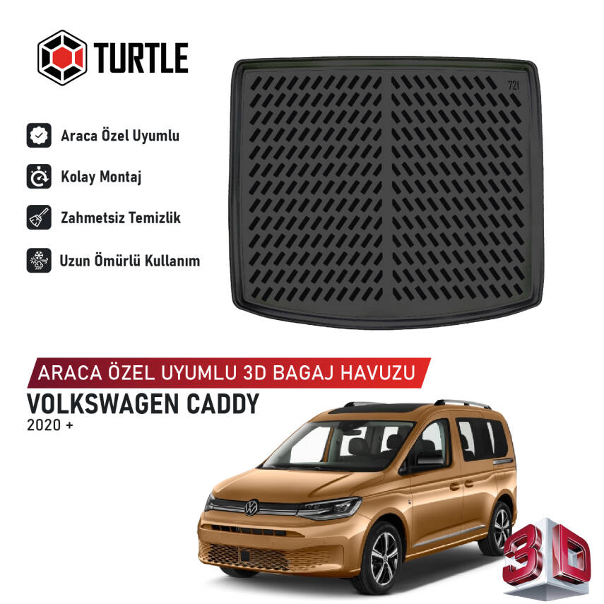 Turtle Volkswagen Caddy 2020-2026 Uyumlu 3D Havuzlu Bagaj Havuzu - 1