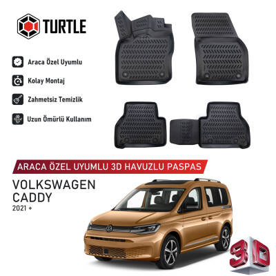 Turtle Volkswagen Caddy 2020-2026 Uyumlu 3D Havuzlu Oto Paspas