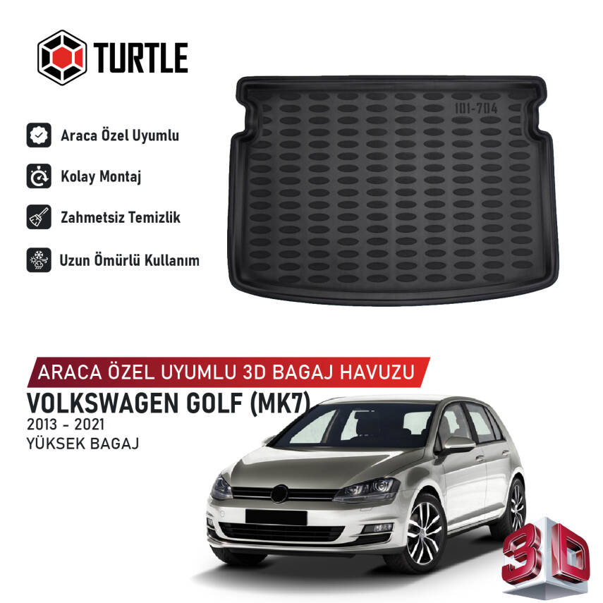 Turtle Volkswagen Golf (Mk7-Typ 5G) 2013-2021 Uyumlu 3D Havuzlu Bagaj Havuzu - 1