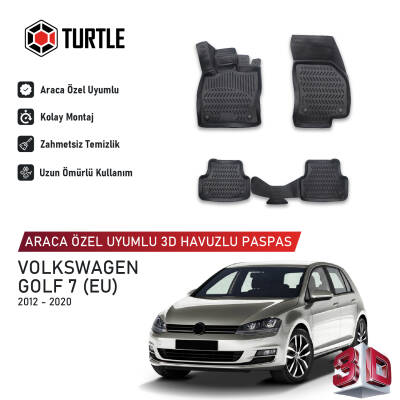 Turtle Volkswagen Golf (Mk7-Typ 5G) 2013-2021 Uyumlu 3D Havuzlu Oto Paspas