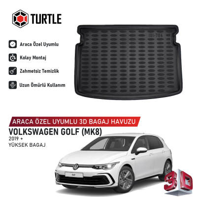 Turtle Volkswagen Golf (Mk8, Cd1) 2019-2026 Uyumlu 3D Havuzlu Bagaj Havuzu