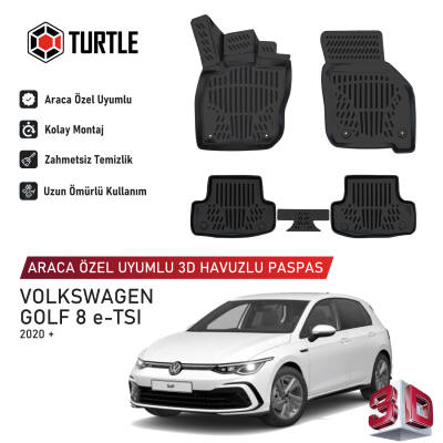 Turtle Volkswagen Golf (Mk8, Cd1) 2019-2026 Uyumlu 3D Havuzlu Oto Paspas