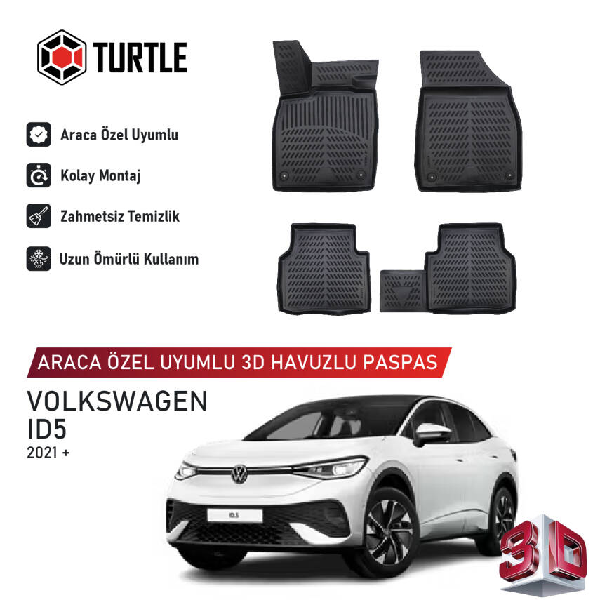 Turtle Volkswagen id.5 2021-2026 Uyumlu 3D Havuzlu Oto Paspas - 1