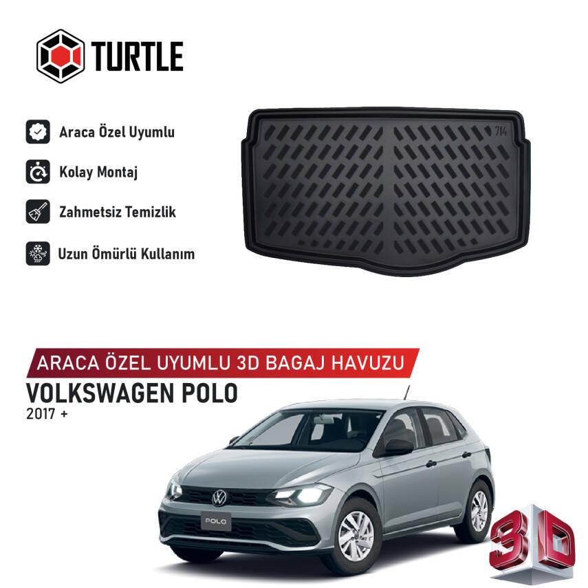 Turtle Volkswagen Polo (Mk6) 2017-2026 Uyumlu 3D Havuzlu Bagaj Havuzu - 1