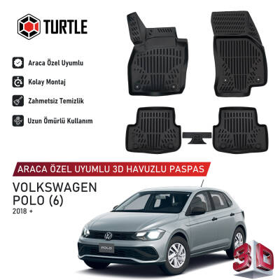 Turtle Volkswagen Polo (Mk6) 2017-2026 Uyumlu 3D Havuzlu Oto Paspas