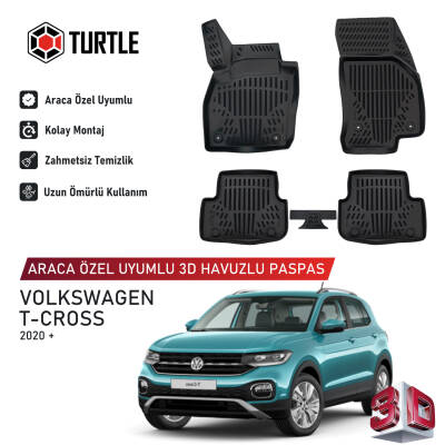Turtle Volkswagen T-Cross (C11) 2019-2026 Uyumlu 3D Havuzlu Oto Paspas