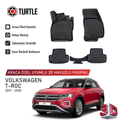 Turtle Volkswagen T-Roc 2017-2026 Uyumlu 3D Havuzlu Oto Paspas