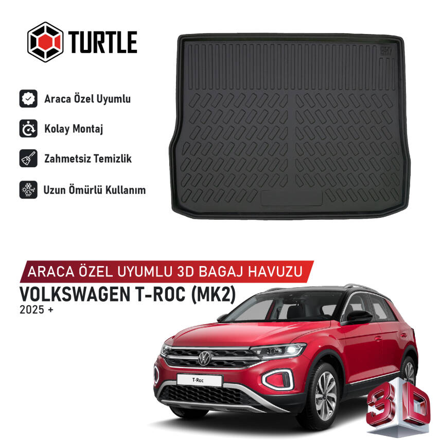 Turtle Volkswagen T-Roc (Mk2) 2025-2026 Uyumlu 3D Havuzlu Bagaj Havuzu - 1