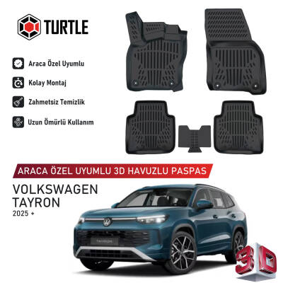 Turtle Volkswagen Tayron Mild-Hybrid (Mhev) 2025-2026 Uyumlu 3D Havuzlu Oto Paspas