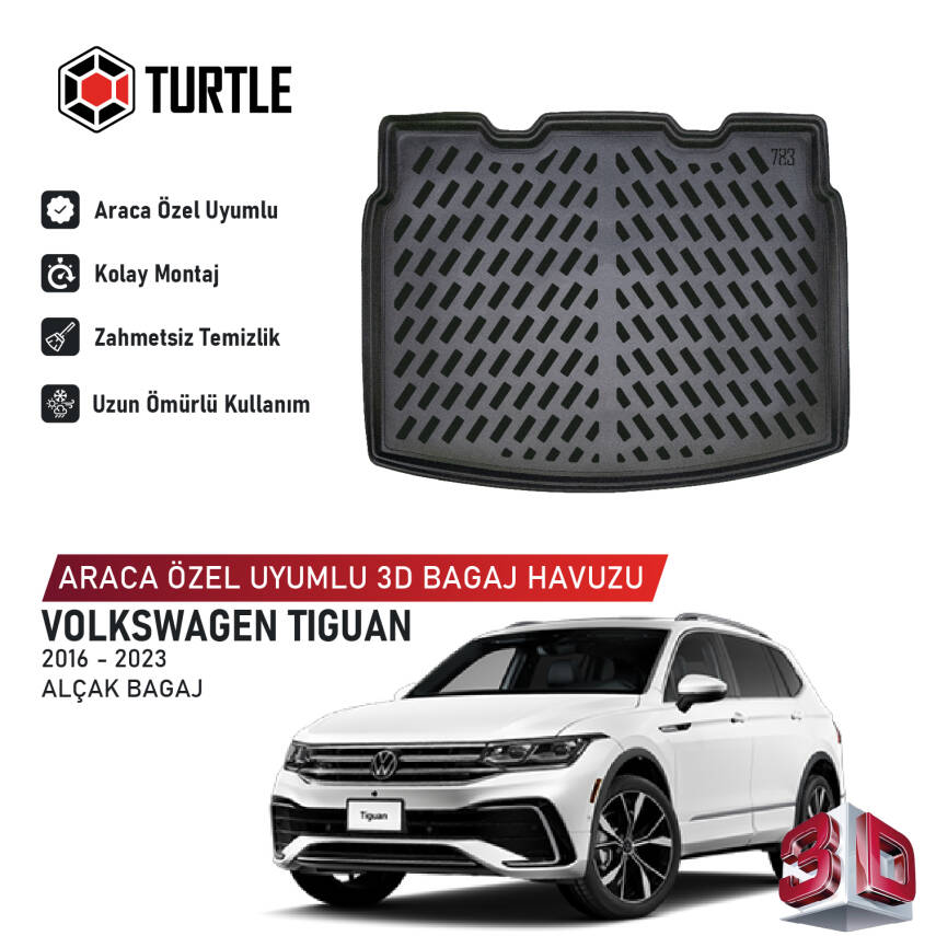 Turtle Volkswagen Tiguan (Ad/Bw) 2016-2023 Uyumlu 3D Havuzlu Bagaj Havuzu - 1