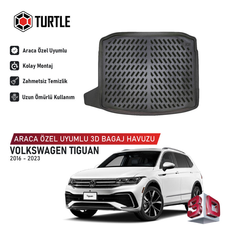 Turtle Volkswagen Tiguan (Ad/Bw) 2016-2023 Uyumlu 3D Havuzlu Bagaj Havuzu - 1
