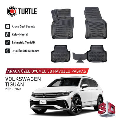 Turtle Volkswagen Tiguan (Ad/Bw) 2016-2023 Uyumlu 3D Havuzlu Oto Paspas