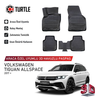 Turtle Volkswagen Tiguan Allspace (Ad/Bw) 2018-2023 Uyumlu 3D Havuzlu Oto Paspas